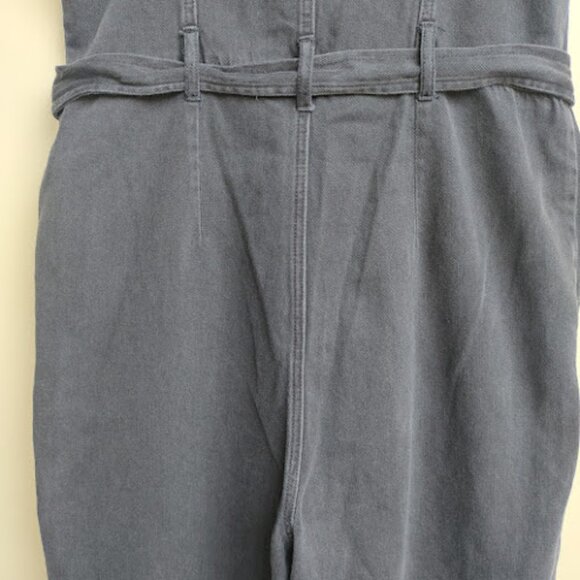 OAT New York Black Denim Cropped Slit Hem Wide Leg Adjustable Jumper Romper 12 - Picture 11 of 16